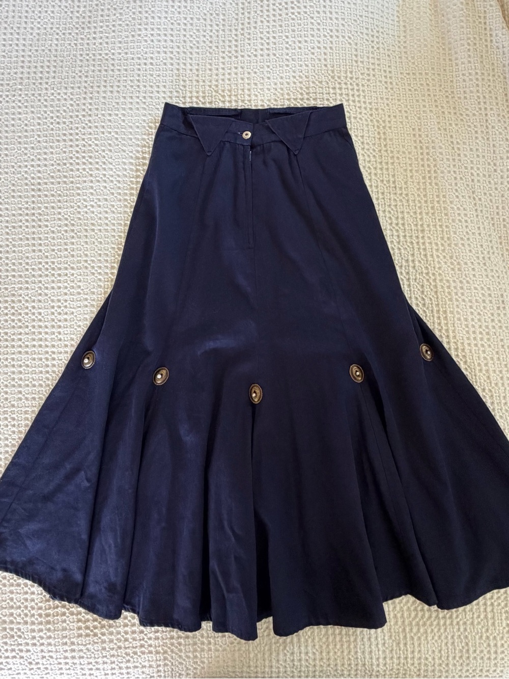 Vintage Circle T Western Concho Full Maxi Skirt Navy USA 7/8 - Picture 5 of 15